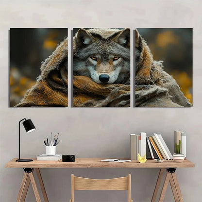 3pcs Wolf Woven Throw Blanket Earthy Metal Print Ready to Hang Art - Bella Home Decor