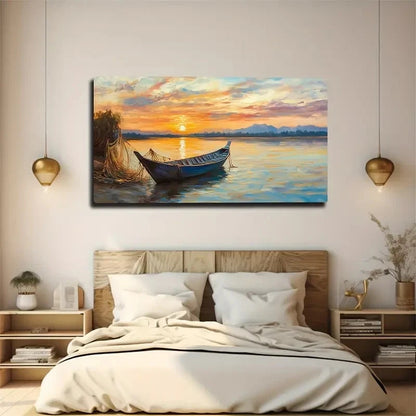 Depicting A Small Boat Wall Art canvas office home room framed 120x60cm