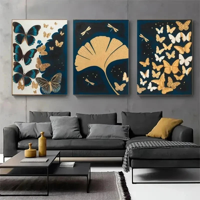 3pcs Butterflies Natural Elements  Snowy Forest Wall Art Set Canvas Framed 50x70cm - High Quality Print 100% Australian Made Wall Canvas Ready to Hang - Bella Home Decor