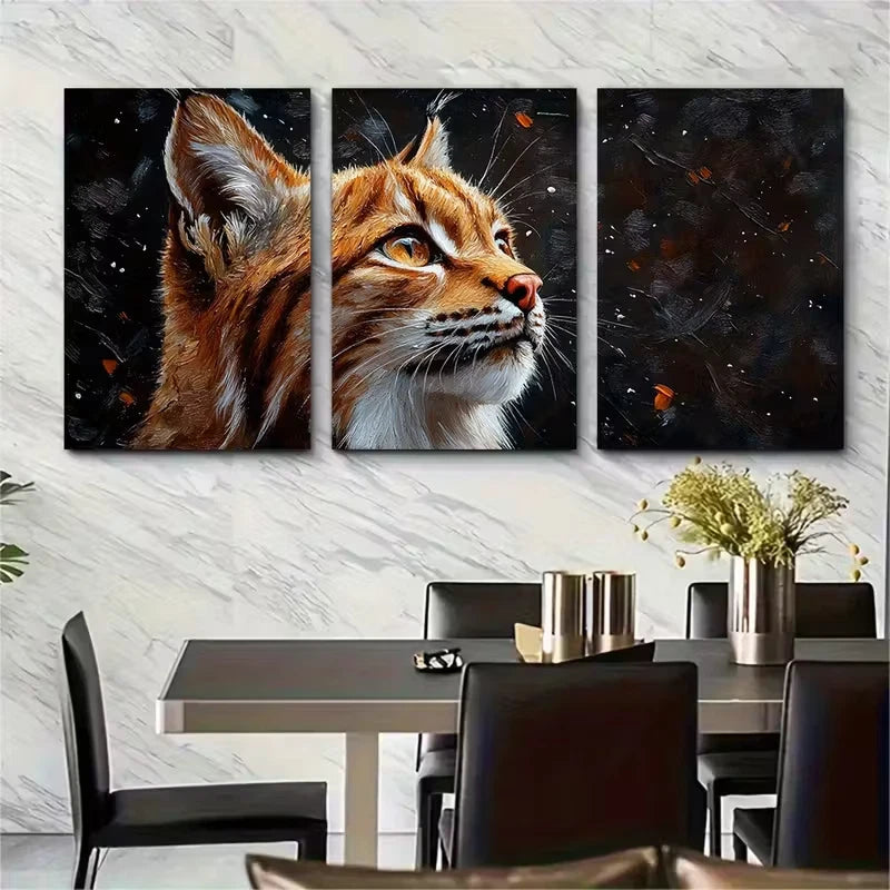 3pcs Lynx Portrait Metal Print Ready to Hang Art