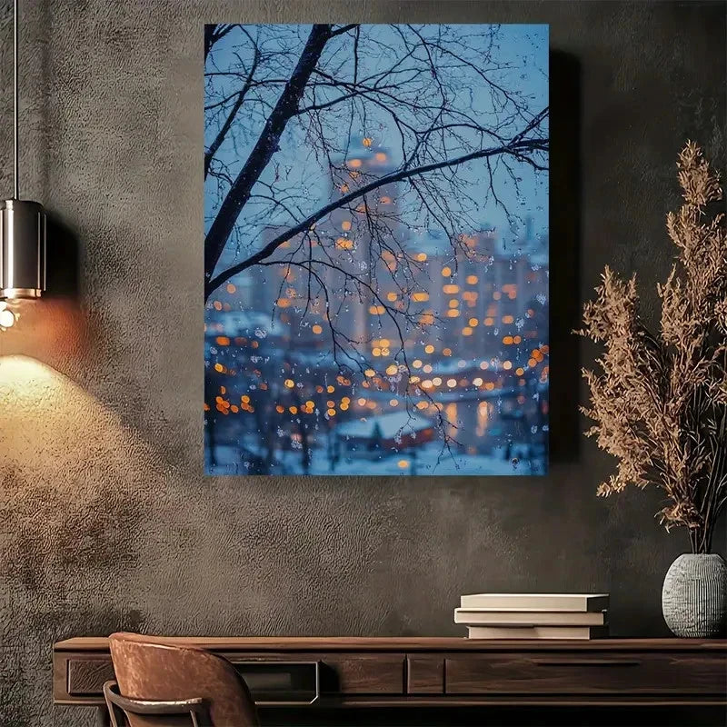 Beautiful Winter Cityscape Modern Vintage Painting 40x60cm Metal Print Ready to Hang - Bella Home Decor