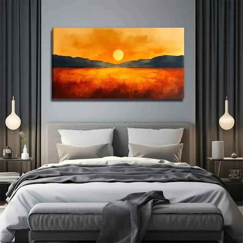 Sunset On The Prairie Wall Art Canvas Office Home Room Framed 120x60cm