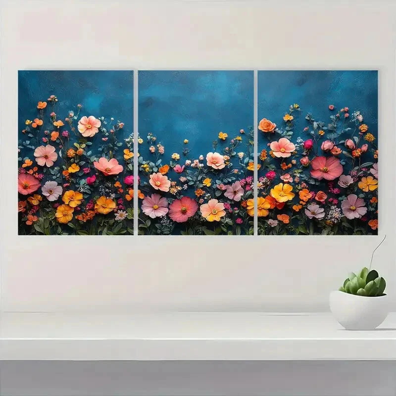 3pcs Vibrant Wildflower Floral Art Prints Metal Print Ready to Hang Art - Bella Home Decor