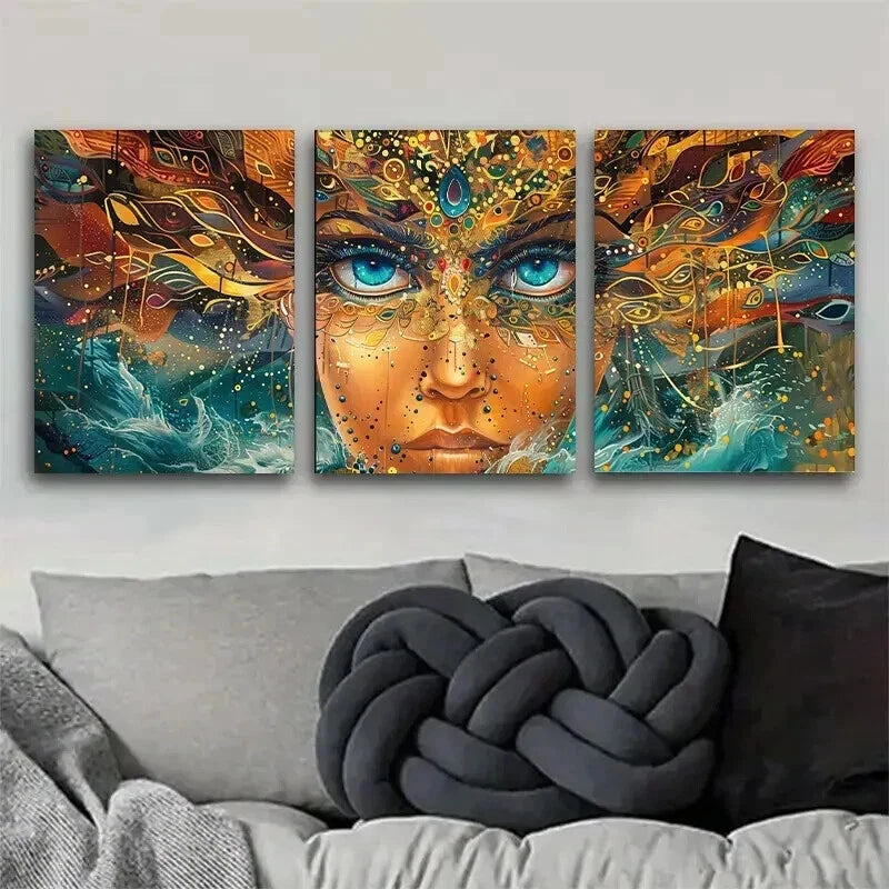 3pcs Colorful Abstract Face Intricate Perfect Wall Art Set Canvas Framed 50x70cm - High Quality Print 100% Australian Made Wall Canvas Ready to Hang - Bella Home Decor