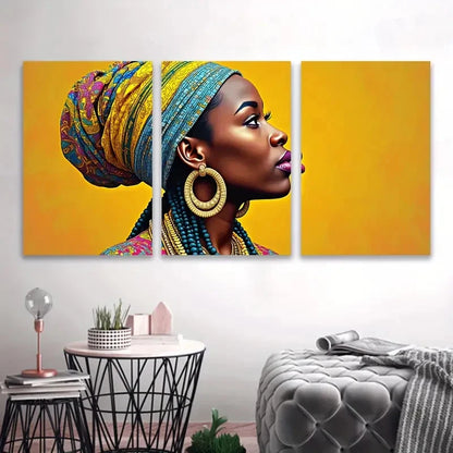 3pcs Vibrant African Women Art Wall Art Set Canvas Framed 60x90cm - High Quality Print 100% Australian Made Wall Canvas Ready to Hang