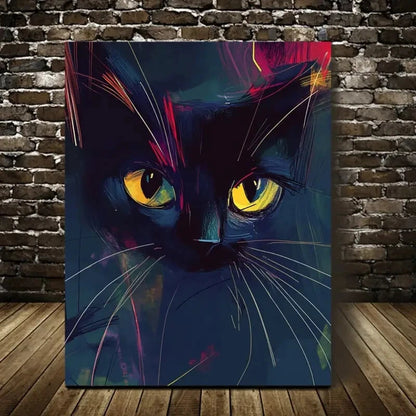 Contemporary Abstract Black Cat Painting 40x60cm Metal Print Ready to Hang
