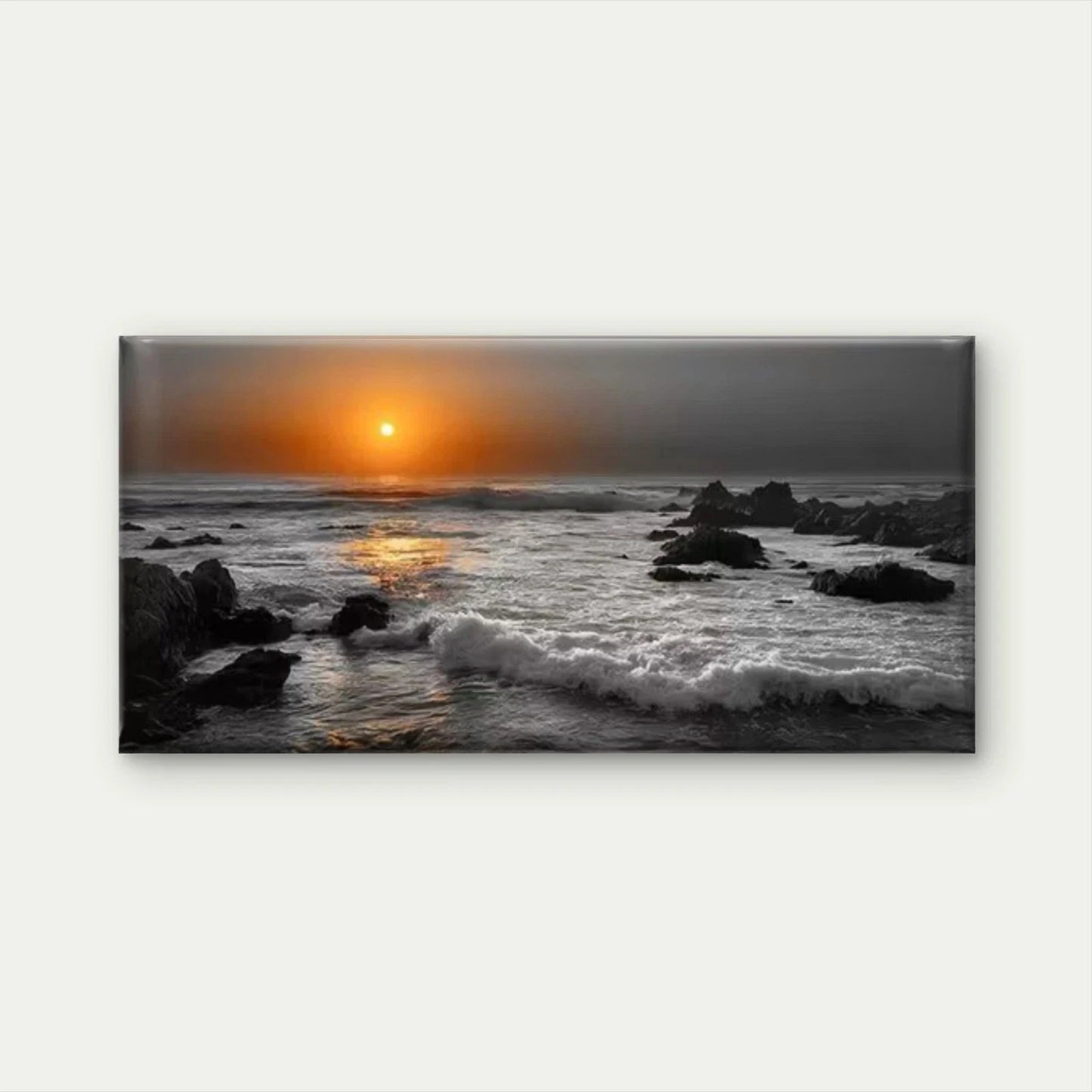 Ocean Horizon Line & Sunrise Wall Art Canvas Office Home Room Framed 120x60cm