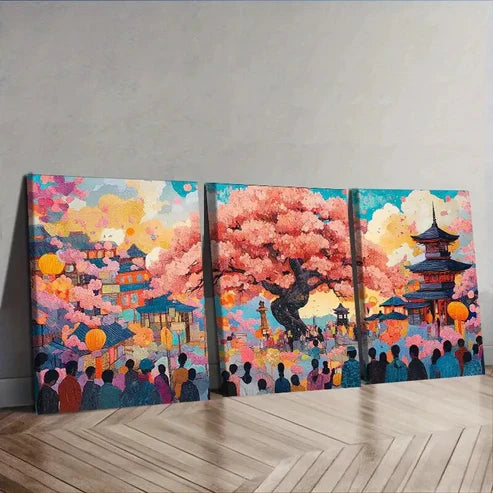3pcs Traditional Asian Pagoda Wall Art Canvas Unframed - High Quality Print 100% Australian Made Wall Canvas