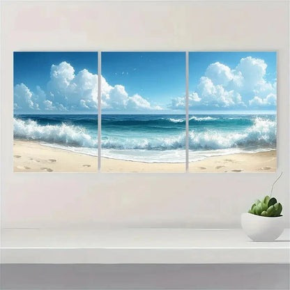 3pcs Ocean Beach Watercolor Paintings Calm Sea Metal Print Ready to Hang Art