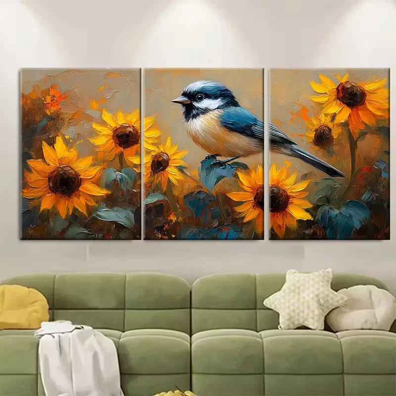 3pcs Chickadee Painting Sunflowers Metal Print Ready to Hang Art - Bella Home Decor