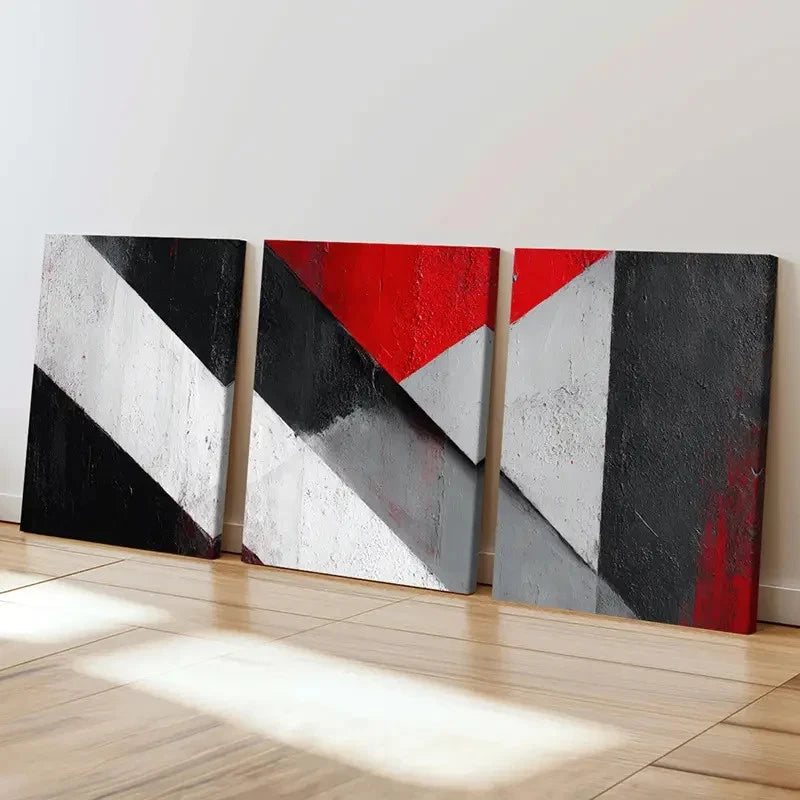 3pcs Abstract Geometric Red White Black Design   Wall Art Set Canvas Framed 50x70cm - High Quality Print 100% Australian Made Wall Canvas Ready to Hang - Bella Home Decor