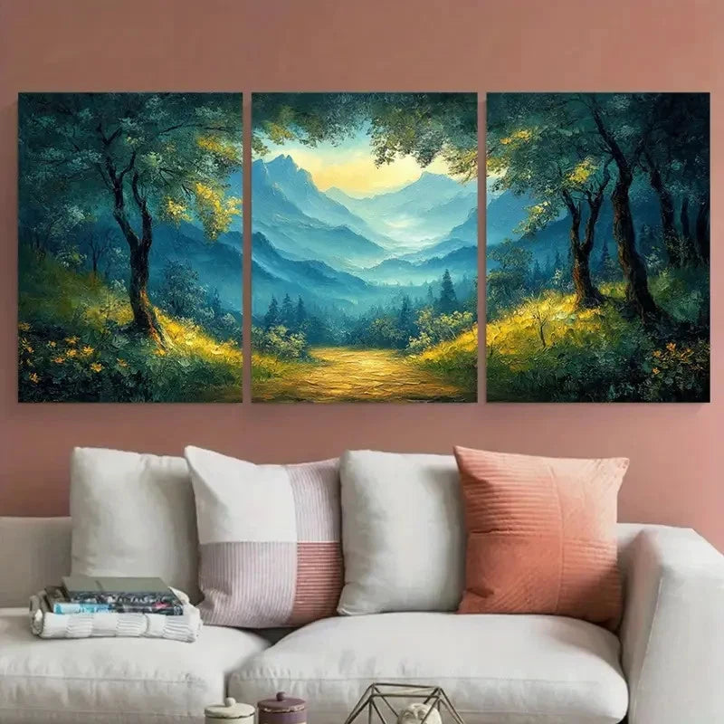 3pcs Forest Mountain Nature Inspired Landscape Metal Print Ready to Hang Art - Bella Home Decor
