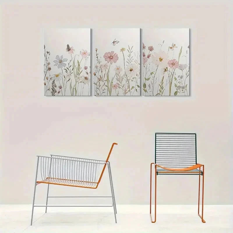 3pcs Pink and White Flowers with Butterflies Wall Art Set Canvas Framed 40x60cm - High Quality Print 100% Australian Made Wall Canvas Ready to Hang