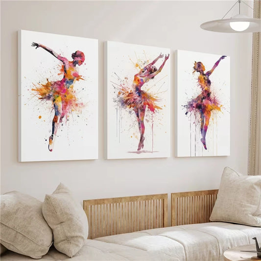 3pcs Dancers Watercolor Painting Wall Art Set Canvas Framed 40x60cm - High Quality Print 100% Australian Made Wall Canvas Ready to Hang