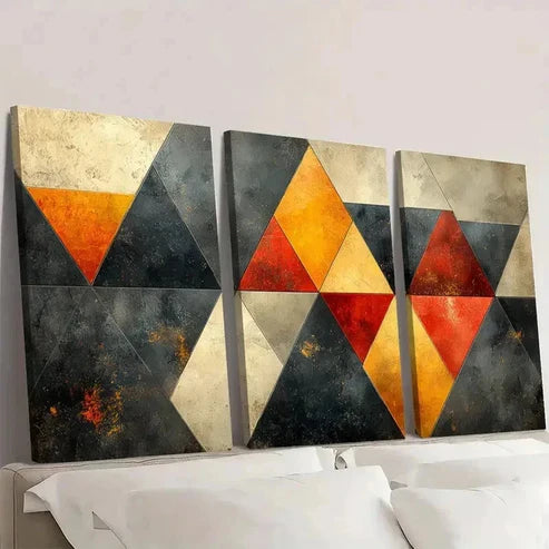 3pcs Mid Century Polygon Pattern YU Wall Art Set Canvas Unframed - High Quality Print 100% Australian Made Wall Canvas - Bella Home Decor