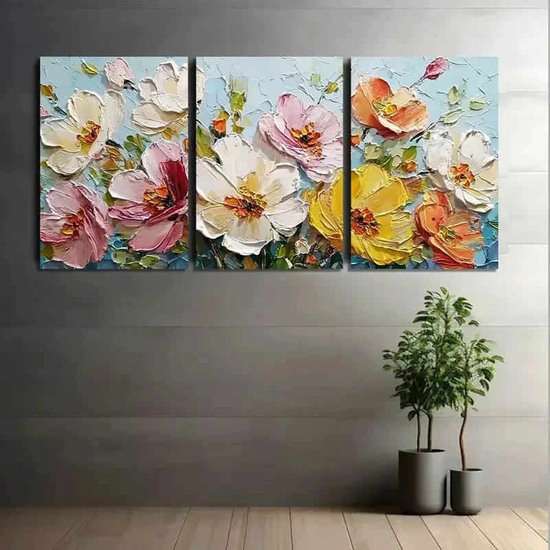 3pcs Array of Beautiful Flowers in Various Colors Metal Print Ready to Hang Art - Bella Home Decor