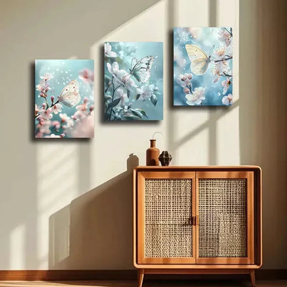 3pcs Butterfly and Floral Wall Art Canvas Unframed - High Quality Print 100% Australian Made Wall Canvas - Bella Home Decor