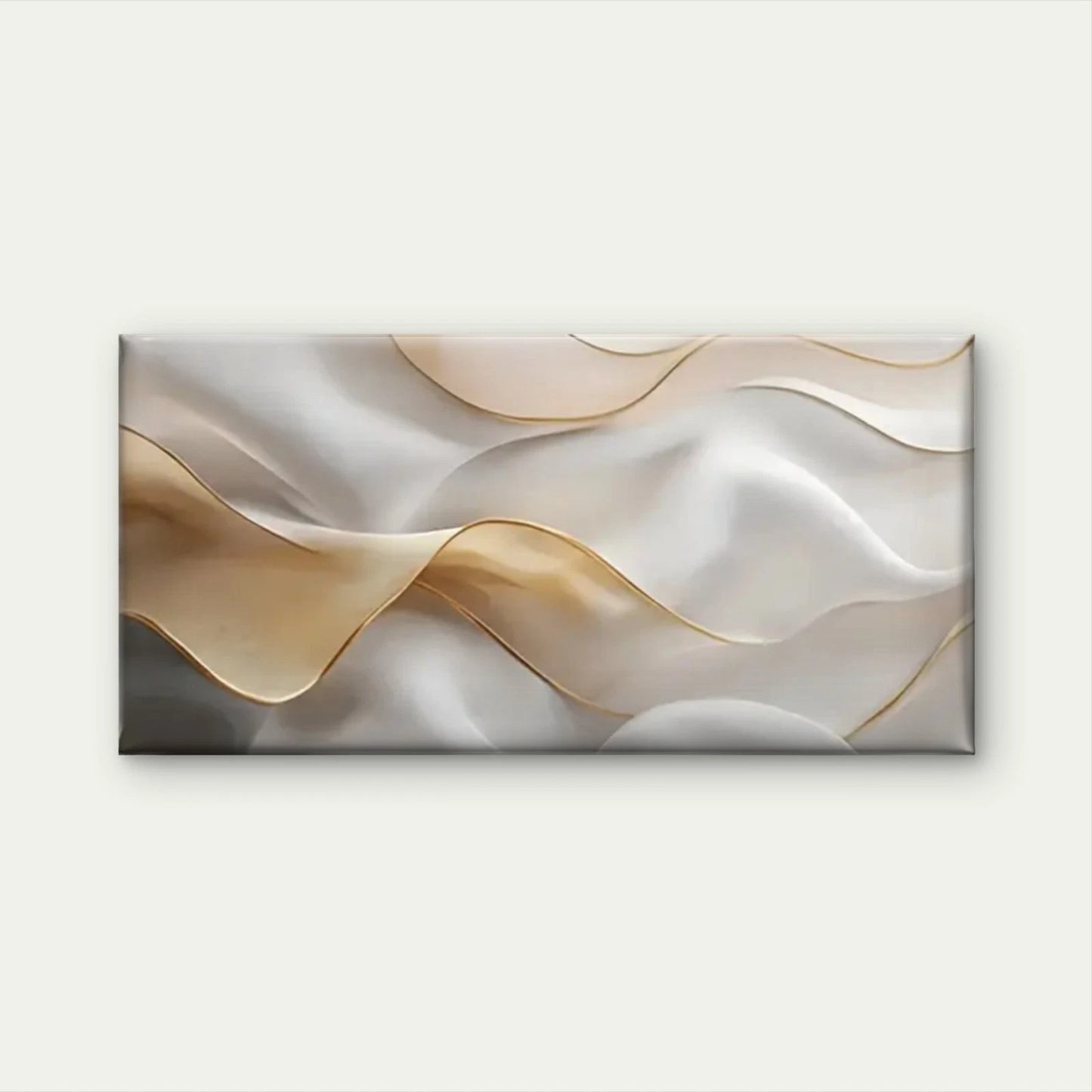 White & Golden Wavy Design Wall Art Canvas Office Home Room Framed 120x60cm