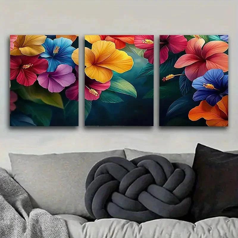 3pcs Tropical Flower ArranSynthetic Wall Art Set Canvas Framed 60x90cm - High Quality Print 100% Australian Made Wall Canvas Ready to Hang