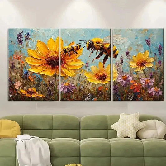 3pcs Daisy Painting Coneflower Original Art BJ Wall Art Set Canvas Framed 50x70cm - High Quality Print 100% Australian Made Wall Canvas Ready to Hang