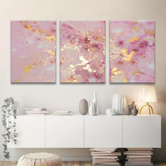 3pcs Pink & Golden Marble Metal Print Ready to Hang Art