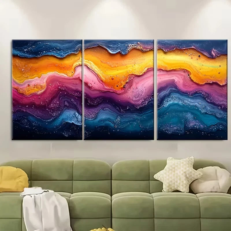 3pcs Paint Spill Marbling Art Metal Print Ready to Hang Art