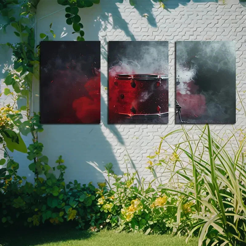 3pcs Modern Abstract Drum Illustration Metal Print Ready to Hang Art - Bella Home Decor
