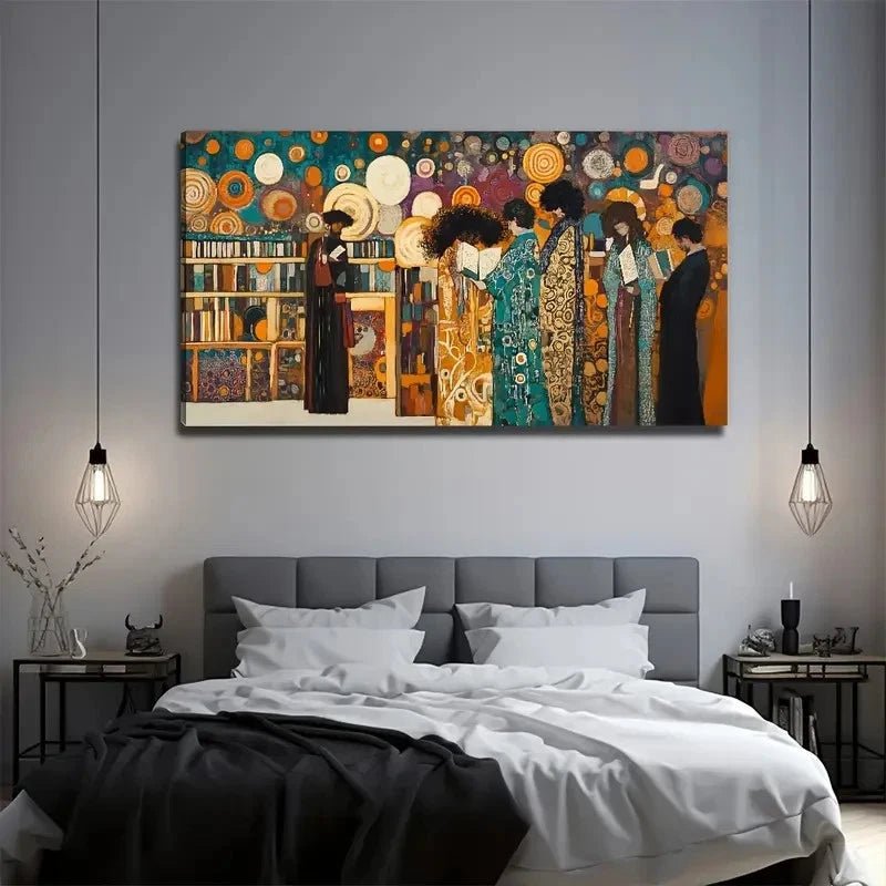 Vibrant Library Scene Decor Wall Art Canvas Office Home Room Framed 120x60cm