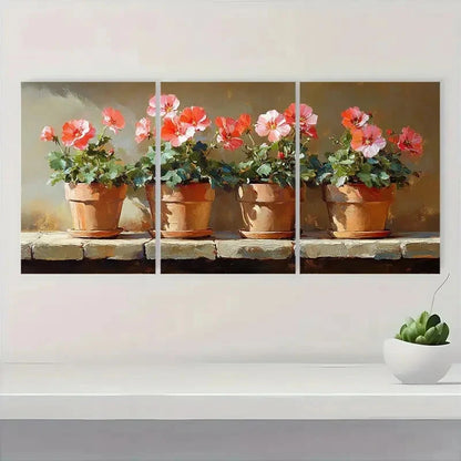 3pcs Featuring Geranium Oil Painting Metal Print Ready to Hang Art