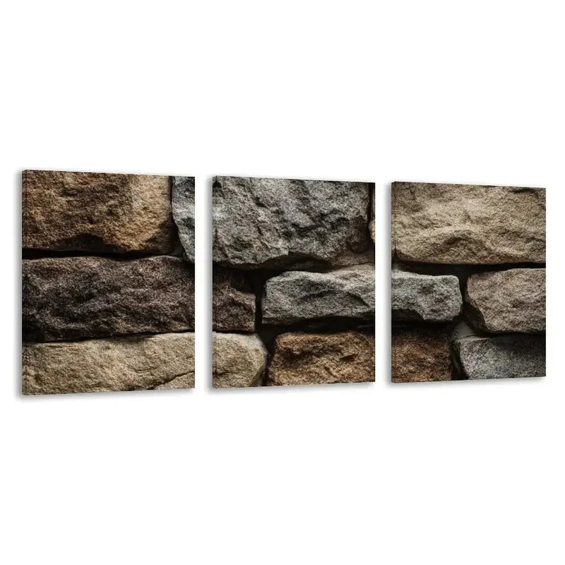 3pcs Natural Stone Wall Panel Design Rustic Wall Art Set Canvas Framed 40x60cm - High Quality Print 100% Australian Made Wall Canvas Ready to Hang
