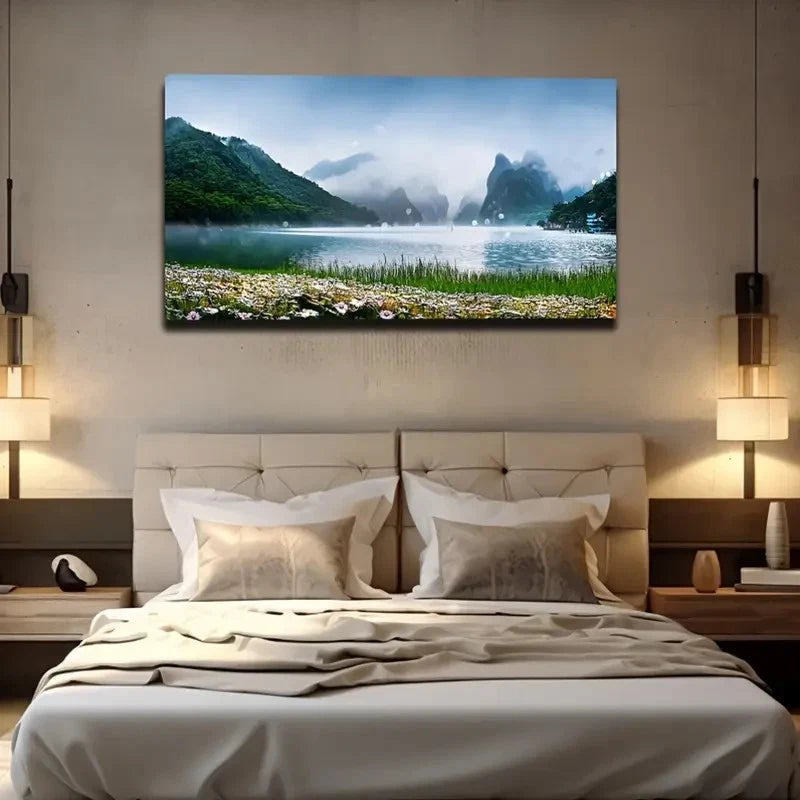 The Lake Misty Bring Wall Art Canvas Office Home Room Framed 120x60cm