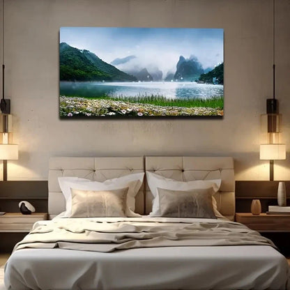 The Lake Misty Bring Wall Art Canvas Office Home Room Framed 120x60cm