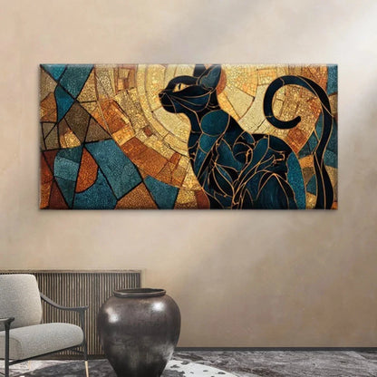 Cat Silhouette with Mosaic Wall Art Canvas Office Home Room Framed 120x60cm