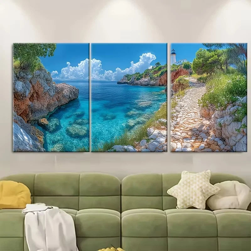 3pcs, Rocky Path to Capo Ferro Lighthouse Metal Print Ready to Hang Art