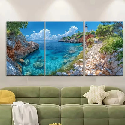 3pcs, Rocky Path to Capo Ferro Lighthouse Metal Print Ready to Hang Art