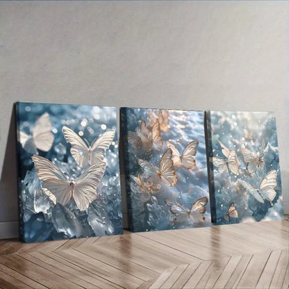 3pcs Glittering Butterflies Over Water Wall Art Set Canvas Framed 40x60cm - High Quality Print 100% Australian Made Wall Canvas Ready to Hang