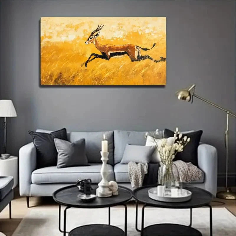 Running Deer Perfect Wall Art Canvas Office Home Room Framed 120x60cm