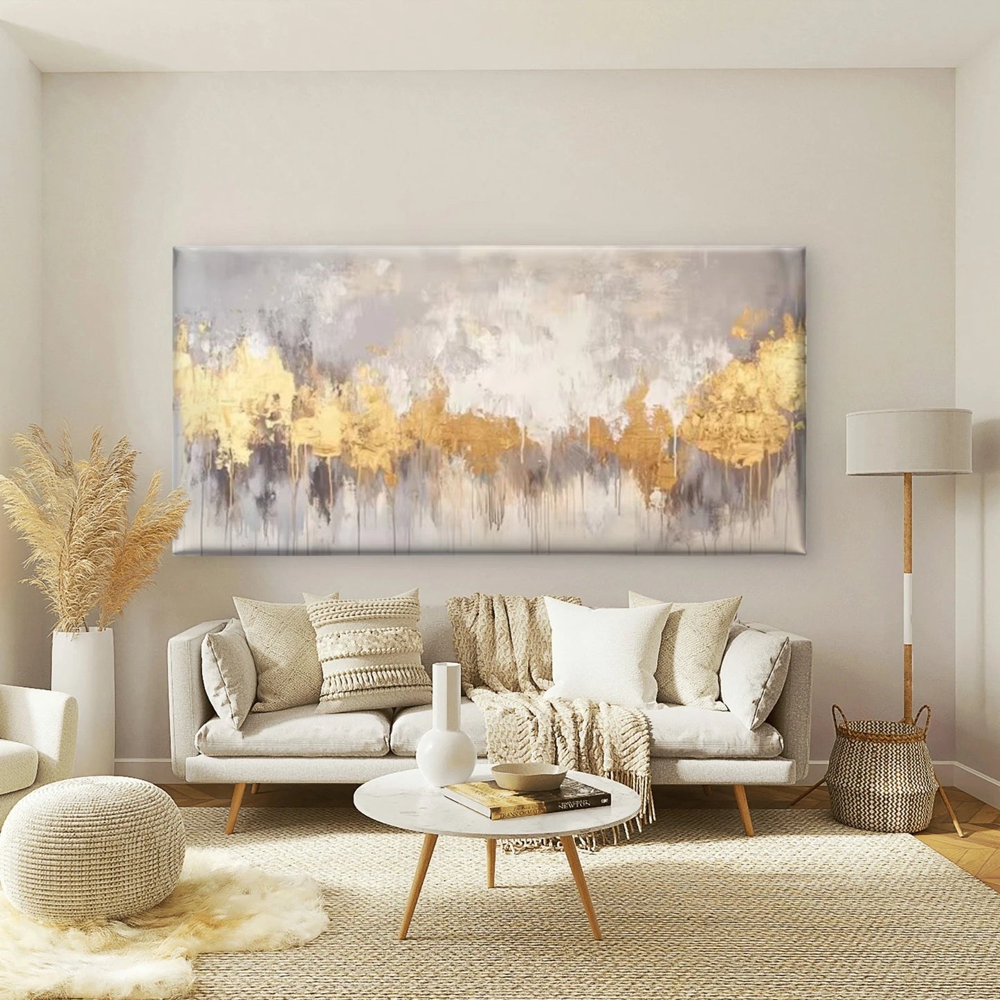 Abstract Golden & Grey Wall Art Canvas Office Home Room Framed 120x60cm - Bella Home Decor