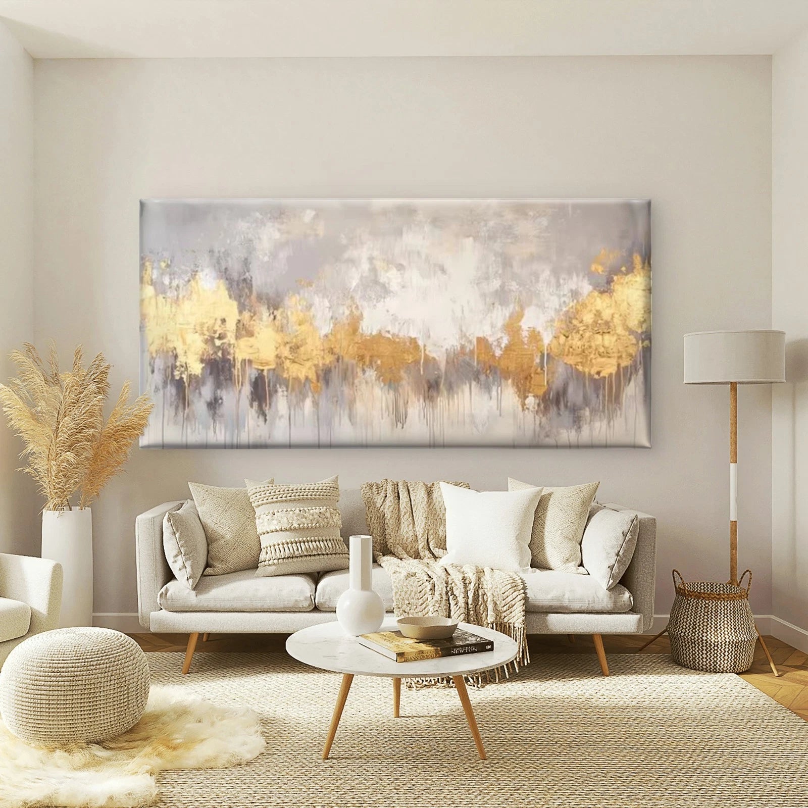 Abstract Golden & Grey Wall Art Canvas Office Home Room Framed 120x60cm - Bella Home Decor