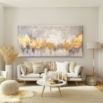 Abstract Golden & Grey Wall Art Canvas Office Home Room Framed 120x60cm - Bella Home Decor
