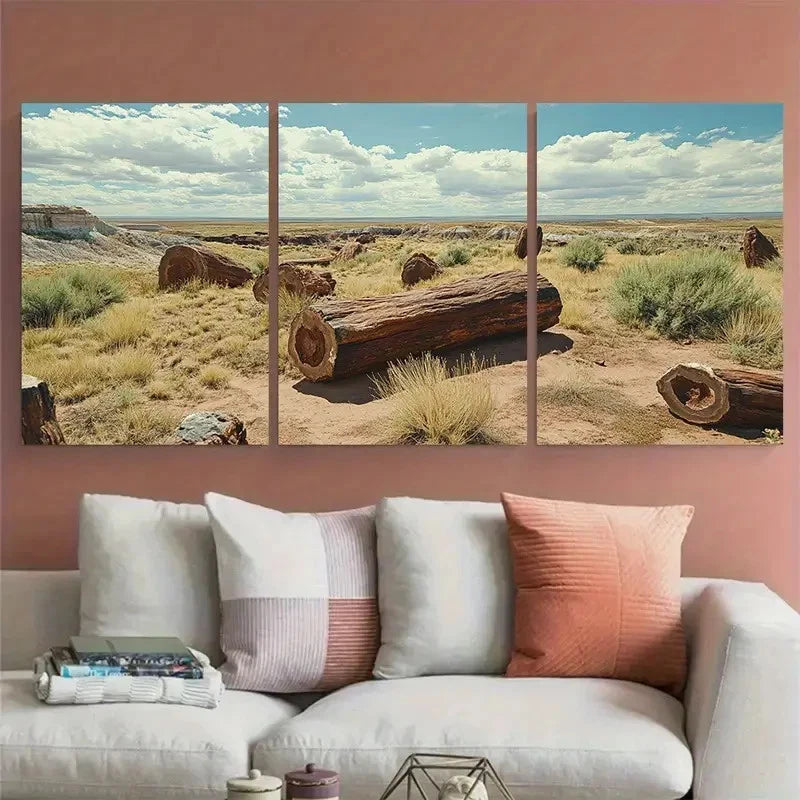 3pcs Petrified Forest National Park Illustration Wall Art Set Canvas Framed 60x90cm - High Quality Print 100% Australian Made Wall Canvas Ready to Hang