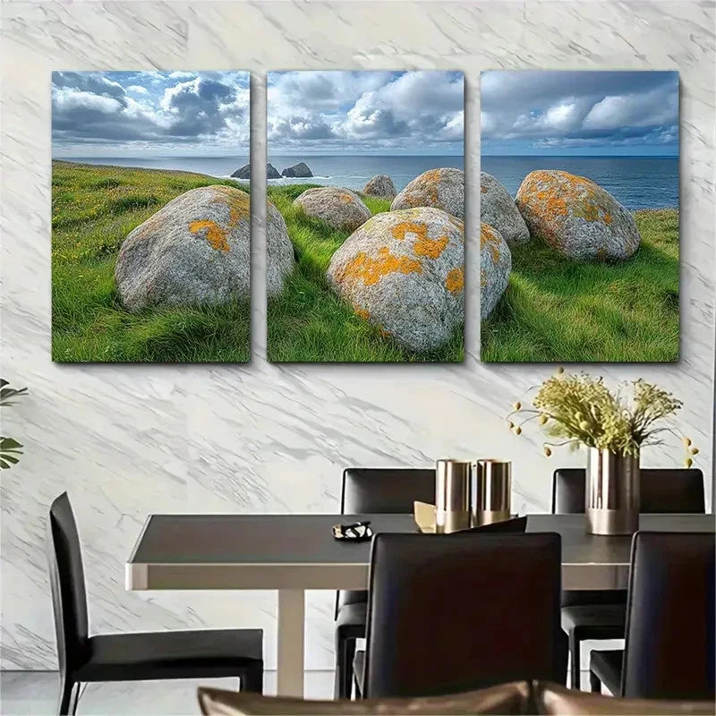 3pcs Sea Worn Boulders I near Lands End  Wall Art Set Canvas Framed 50x70cm - High Quality Print 100% Australian Made Wall Canvas Ready to Hang