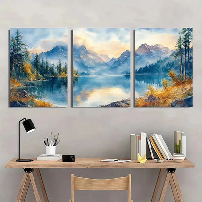 3pcs Columbia River Watercolor Landscape Scenery Metal Print Ready to Hang Art - Bella Home Decor