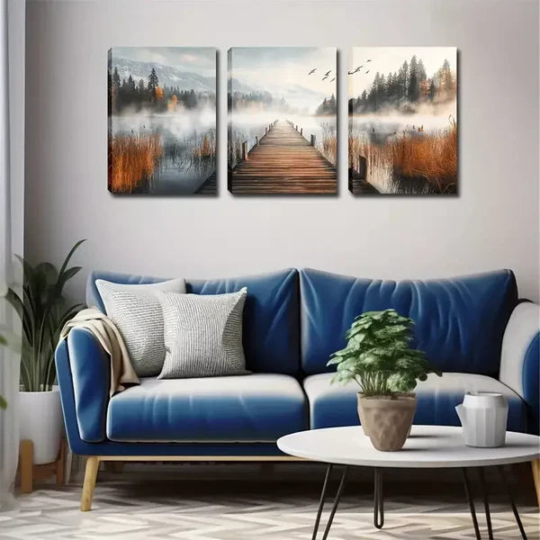 3pcs Peaceful Lake, A Wooden Bridge Wall Art Set Canvas Framed 60x90cm - High Quality Print 100% Australian Made Wall Canvas Ready to Hang - Bella Home Decor