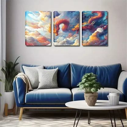 3pcs Two Majestic Dragons Wall Art Canvas Unframed - High Quality Print 100% Australian Made Wall Canvas