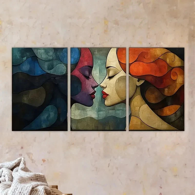 3pcs Two Women with Their Faces Painted Wall Art Set Canvas Framed 60x90cm - High Quality Print 100% Australian Made Wall Canvas Ready to Hang - Bella Home Decor