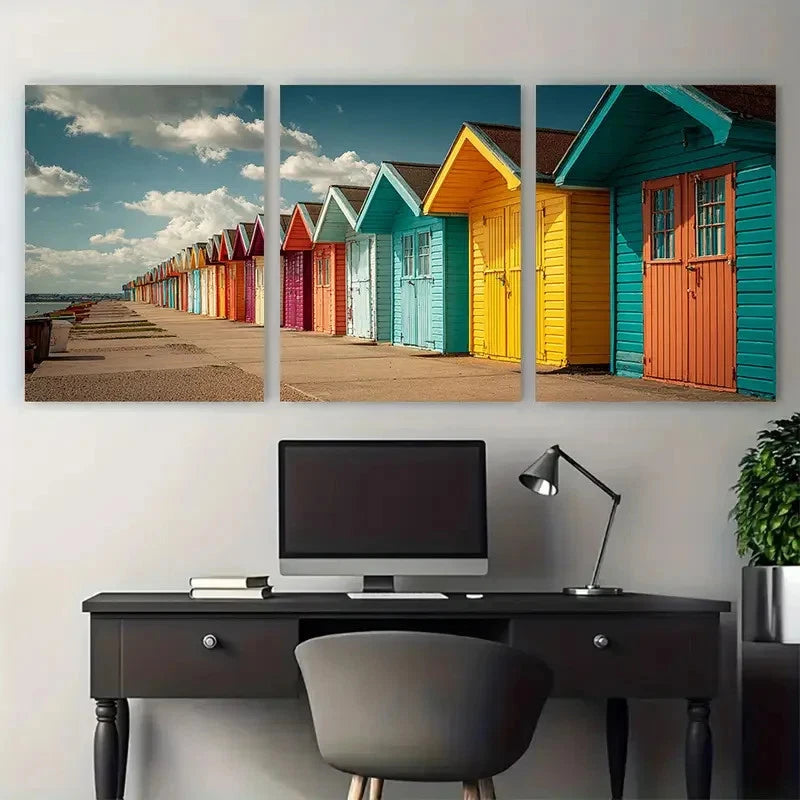 3pcs Cleethorpes Travel Illustration Wall Art Set Canvas Framed 60x90cm - High Quality Print 100% Australian Made Wall Canvas Ready to Hang - Bella Home Decor