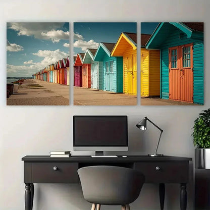 3pcs Cleethorpes Travel Illustration Wall Art Set Canvas Framed 60x90cm - High Quality Print 100% Australian Made Wall Canvas Ready to Hang - Bella Home Decor