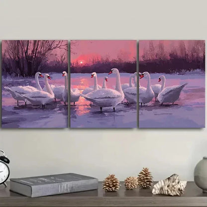 3pcs A flock of swans in a lake Wall Art Set Canvas Unframed - High Quality Print 100% Australian Made Wall Canvas - Bella Home Decor