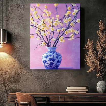 Beautiful Cherry Blossom Vase Elegant Painting 40x60cm Metal Print Ready to Hang - Bella Home Decor